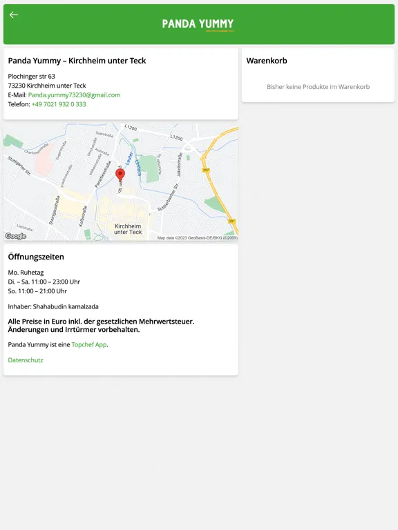 Zrzuty ekranu Panda Yummy Kirchheim u. Teck iPad 
