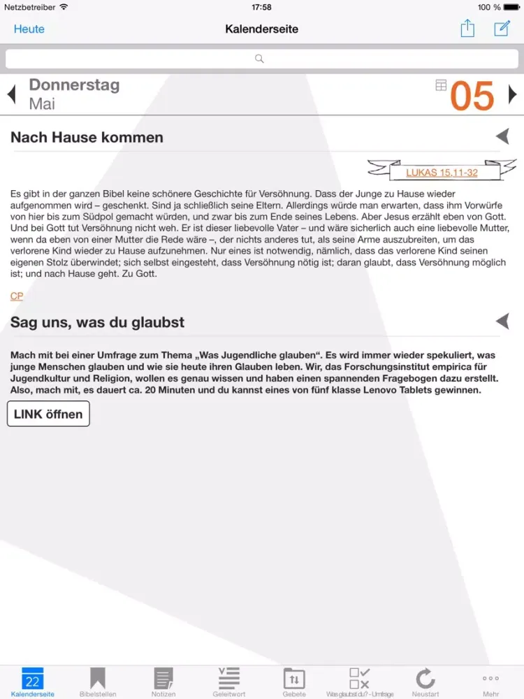 Ảnh chụp màn hình của Start in den Tag 2016 iPad 