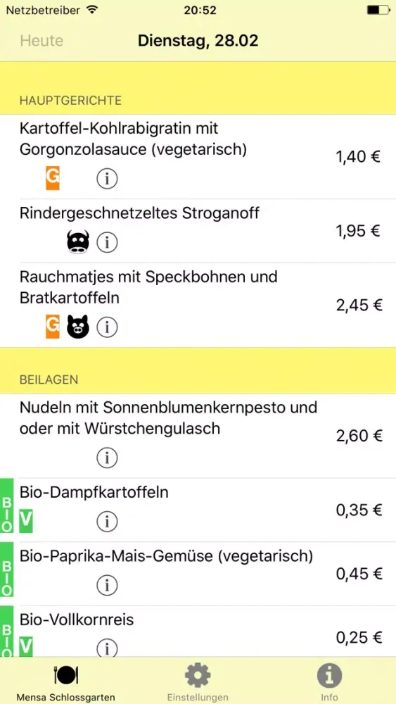 Zrzuty ekranu MensOS - Speiseplan für die Mensa Osnabrück