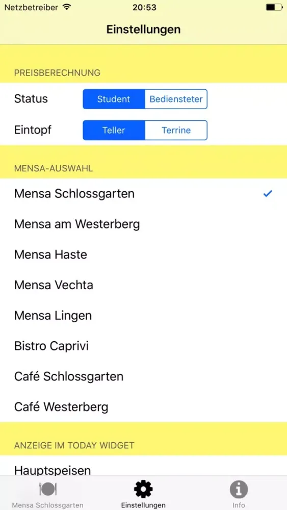 Zrzuty ekranu MensOS - Speiseplan für die Mensa Osnabrück