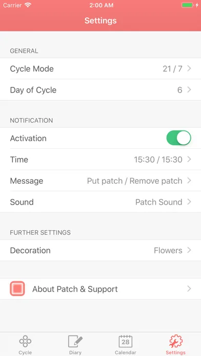 Contraceptive Patch Reminder Screenshots