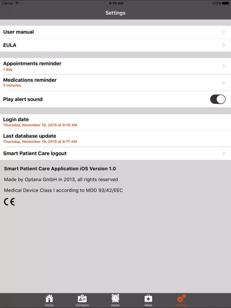 ภาพหน้าจอของ Smart Patient Care iPad 