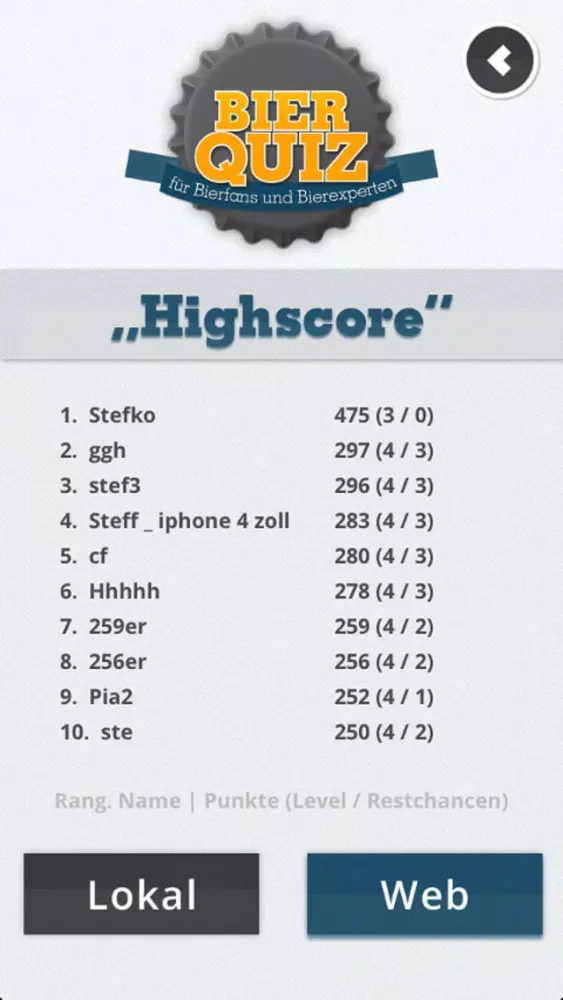 BIER-QUIZ Screenshots