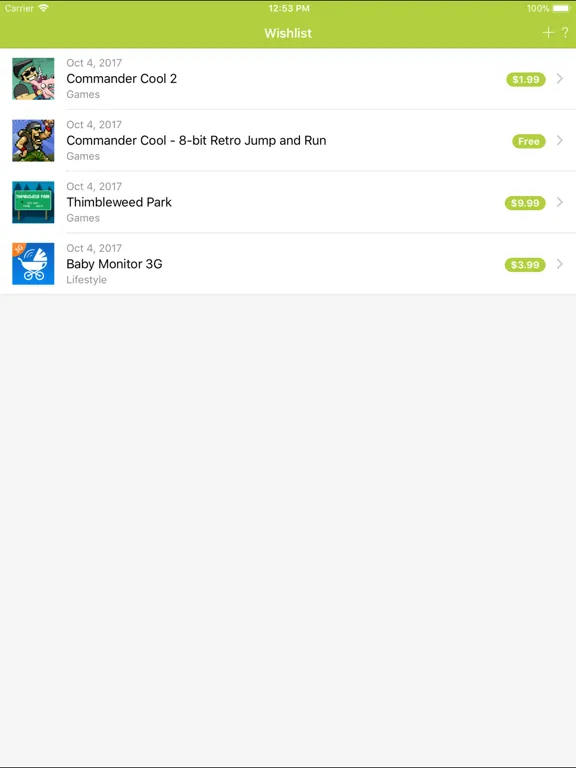 Ảnh chụp màn hình của Your App Wishlist iPad 