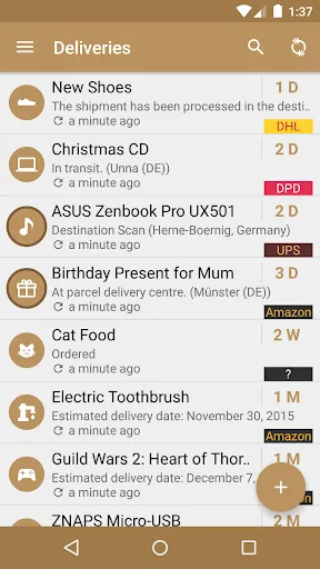 Deliveries Package Tracker Screenshots