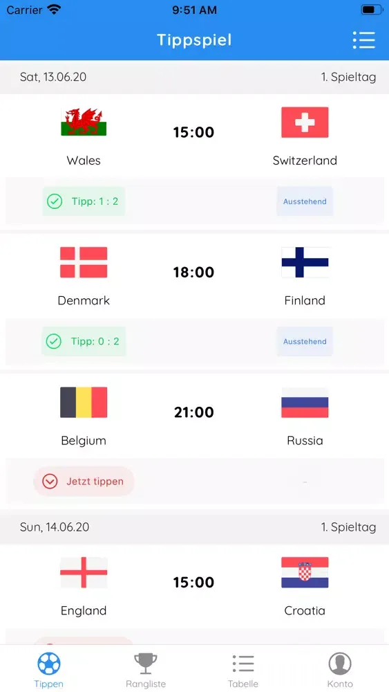 Zrzuty ekranu cupkick – EM Tippspiel App