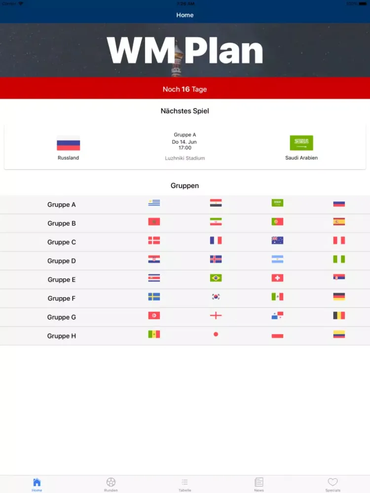 Ảnh chụp màn hình của WM Plan - Die WM Spielplan App iPad 