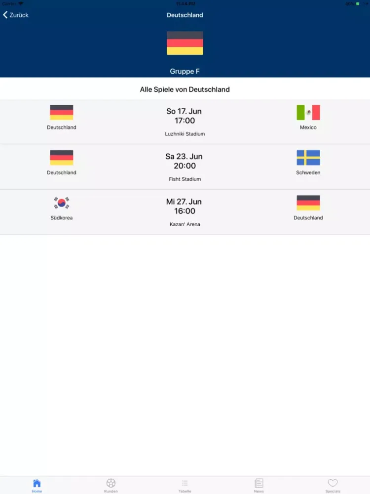 Ảnh chụp màn hình của WM Plan - Die WM Spielplan App iPad 
