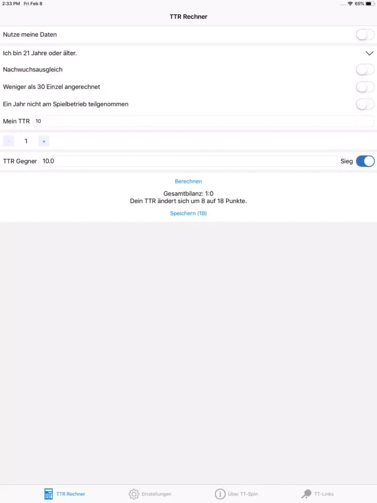 Скриншоты TT-SPIN TTR Rechner iPad 