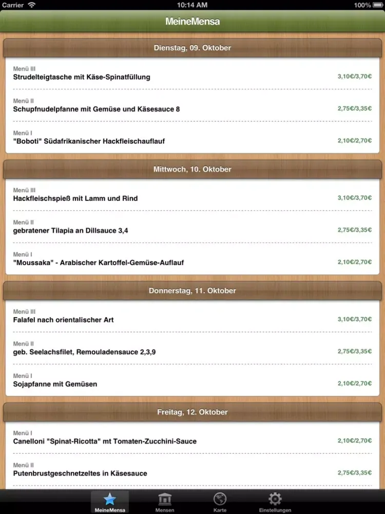 Mensa Münster iPad 应用截图