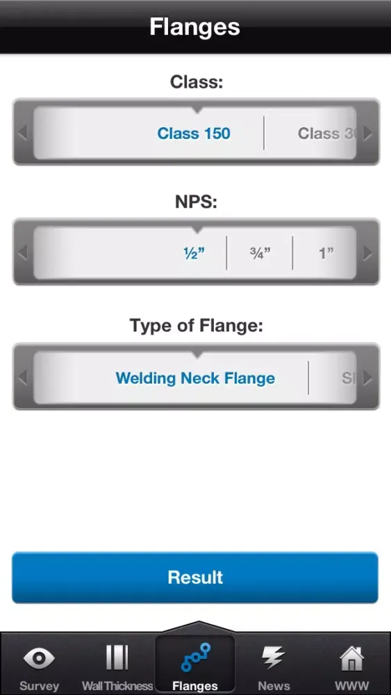 Ảnh chụp màn hình của ASME Flanges
