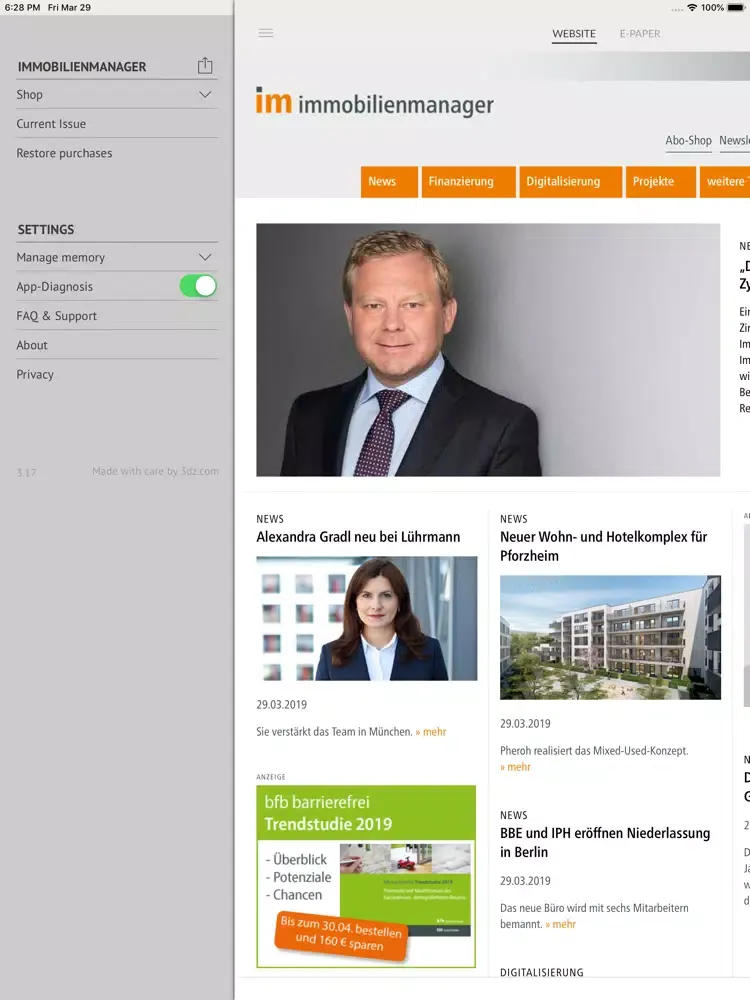 Tangkapan layar immobilienmanager iPad 