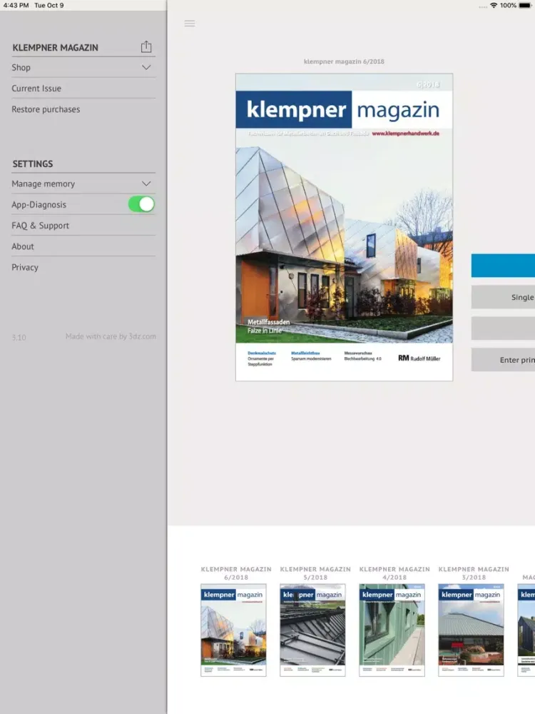 Tangkapan layar klempner magazin iPad 
