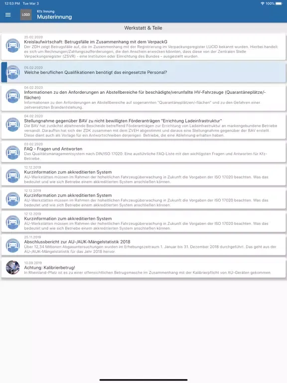 Capturas de tela do kfz.innung – Branchen-News iPad 