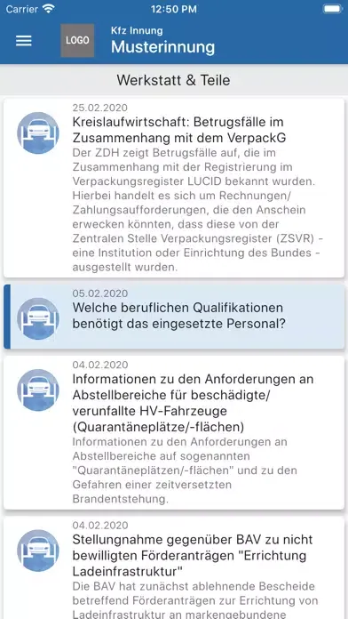 Capturas de tela do kfz.innung – Branchen-News