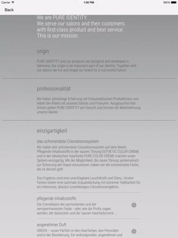 Pure Identity App iPad  스크린샷