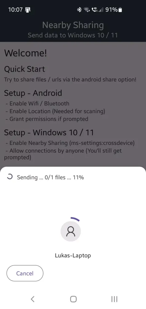 Nearby Sharing Screenshots