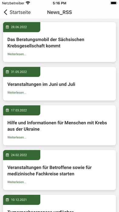 Capturas de tela do SKG Krebsinfo-App 2022