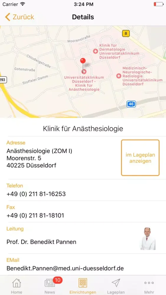 Tangkapan skrin Uniklinik Düsseldorf