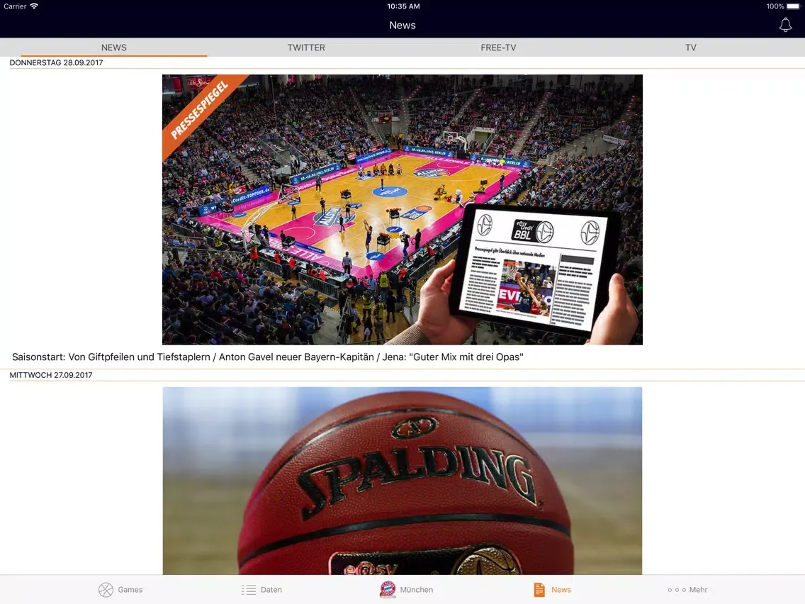 ภาพหน้าจอของ BBL iPad 
