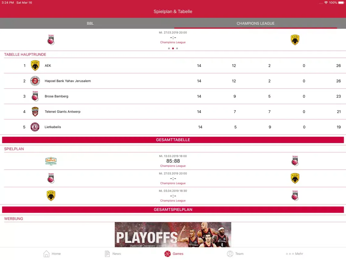 Brose Bamberg iPad  Ekran Görüntüleri