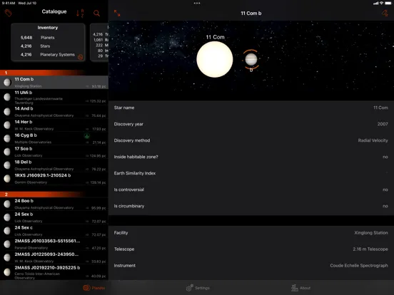 Capturas de tela do Exoplanet Explorer iPad 