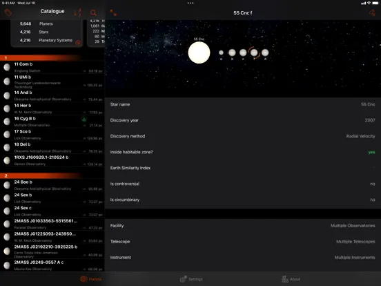 Capturas de tela do Exoplanet Explorer iPad 