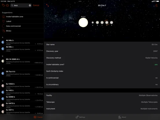 Capturas de tela do Exoplanet Explorer iPad 
