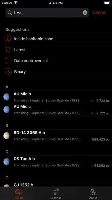 Capturas de tela do Exoplanet Explorer