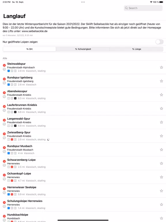 Langlauf Baiersbronn iPad 應用截圖