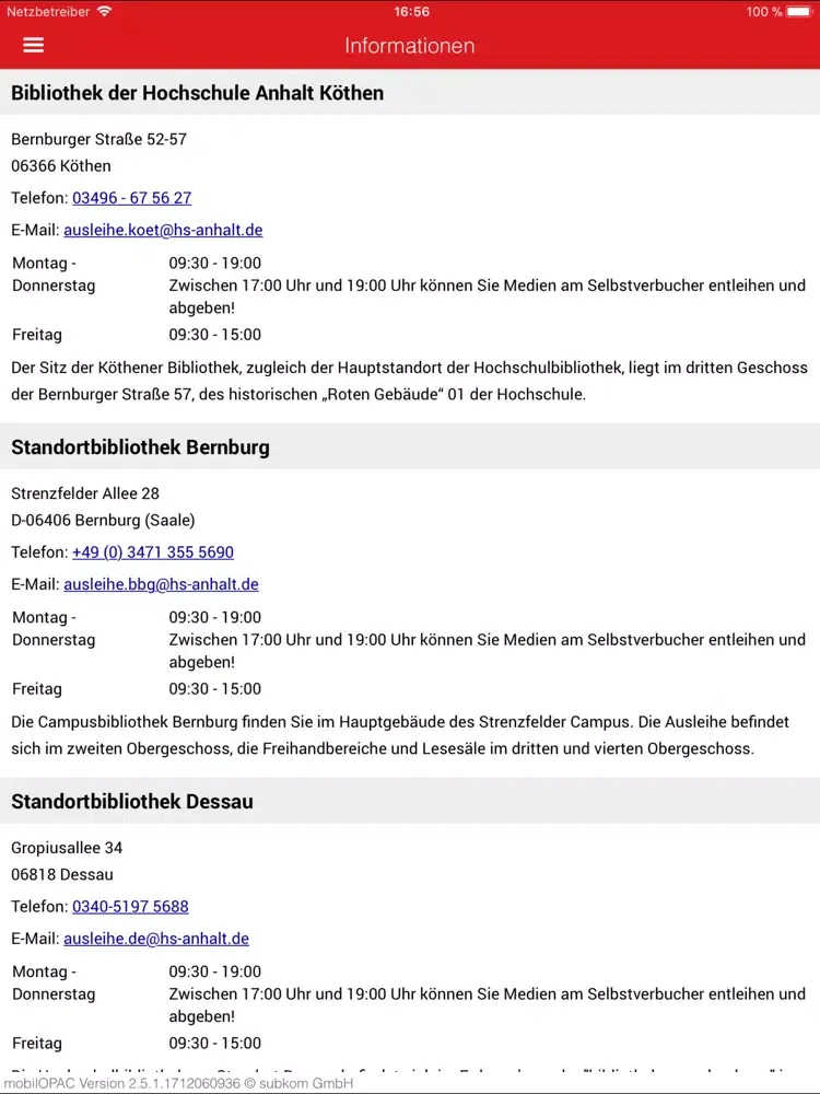 Bibliothek Hochschule Anhalt iPad  Ekran Görüntüleri