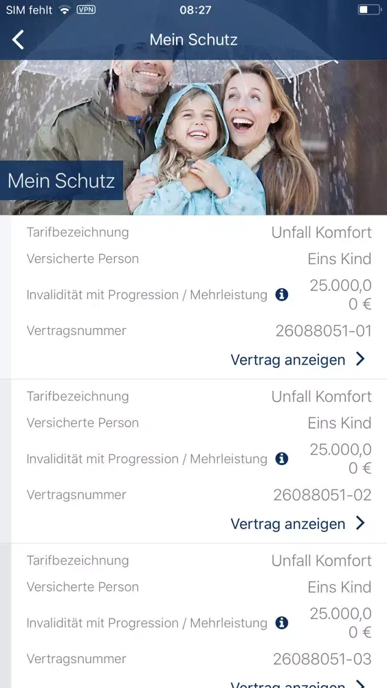 Capturas de tela do ServiceApp TARGO Versicherung