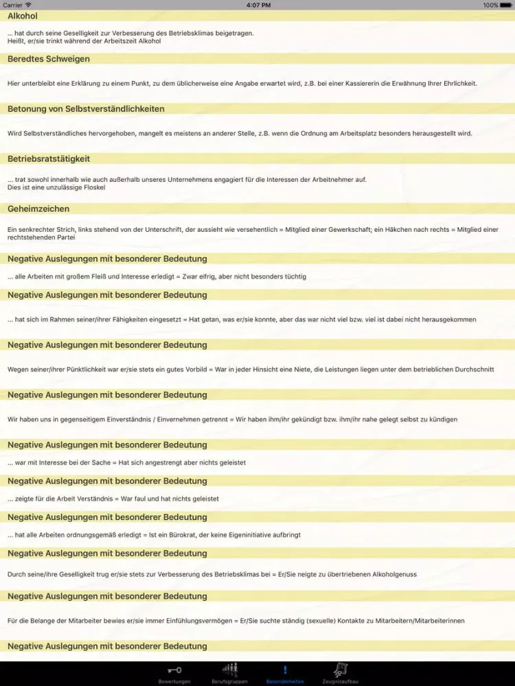 Screenshot di Arbeitszeugnis iPad 