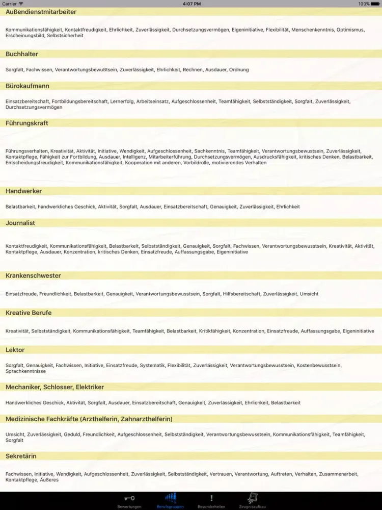 Screenshot di Arbeitszeugnis iPad 