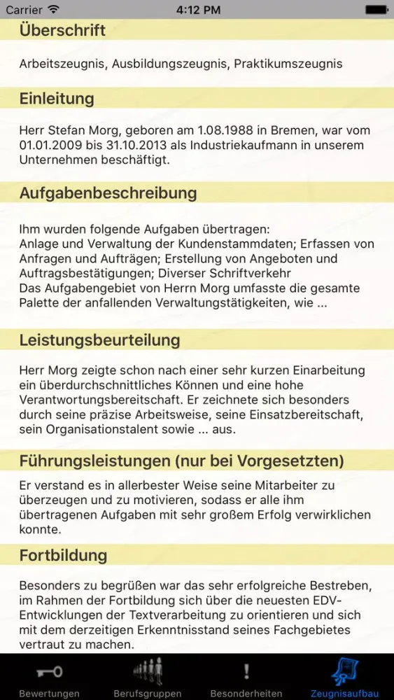 Screenshot di Arbeitszeugnis