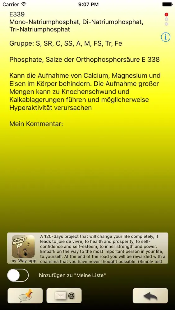 Screenshot di Zusatzstoffe