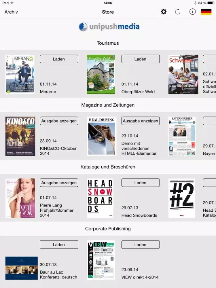 Unipush print - the digital publishing solution iPad  Screenshots
