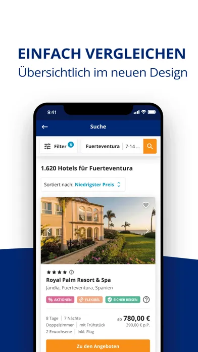 Zrzuty ekranu ab in den urlaub: Reise buchen