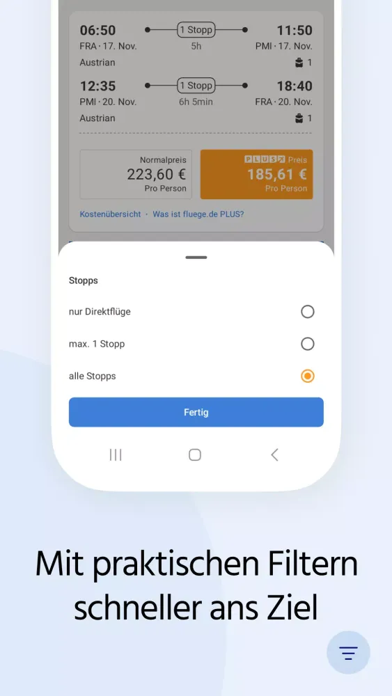 Screenshot di Fluege.de: günstige Flüge