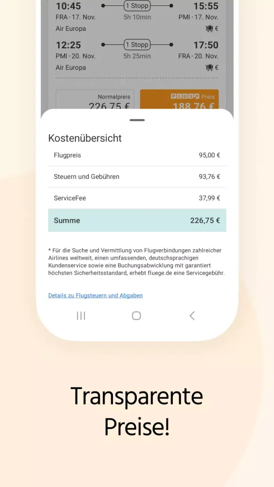 Screenshot di Fluege.de: günstige Flüge