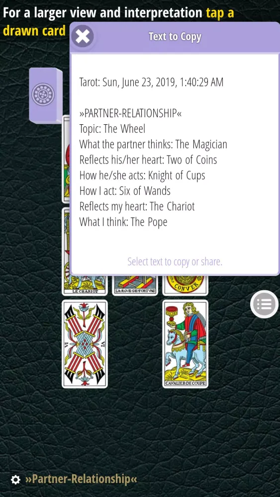 Capturas de tela do CBD Marseille Tarot