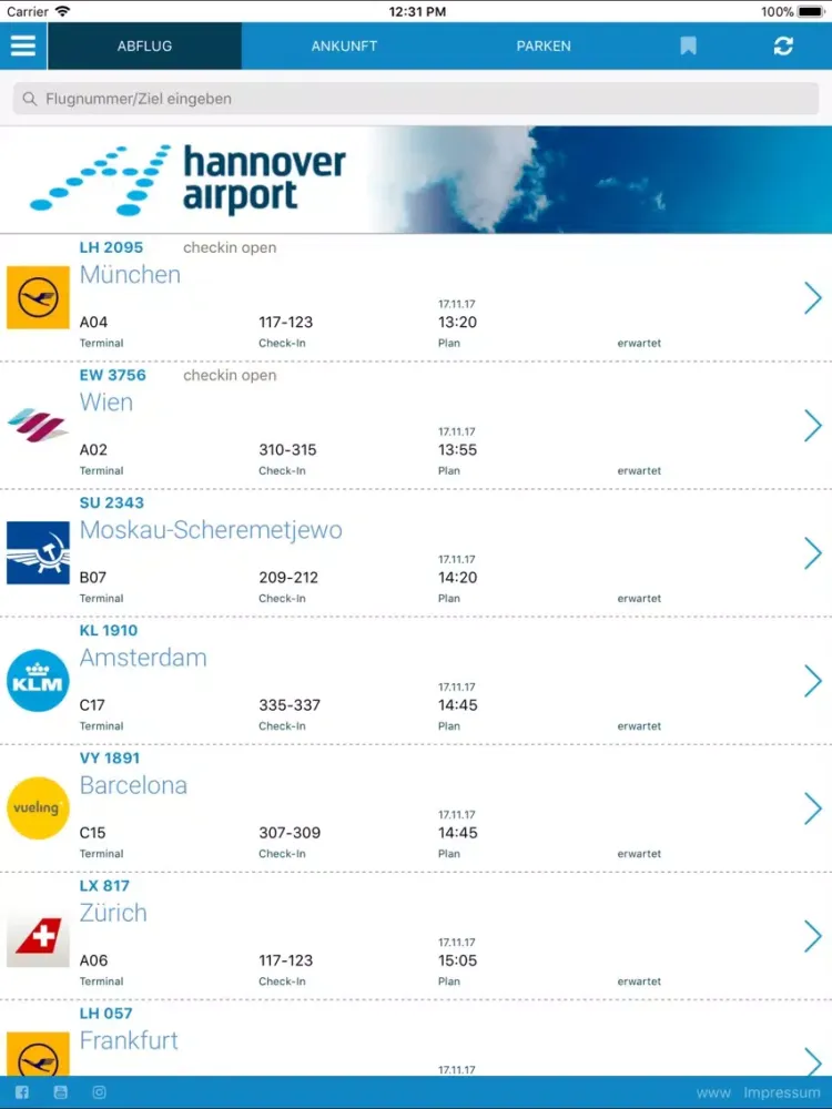 HAJ Hannover Airport iPad  Screenshots