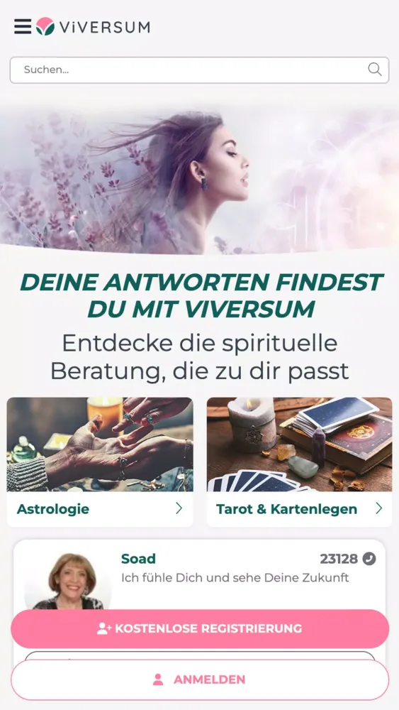 Tangkapan skrin ViVERSUM - Tarot & Hellsehen