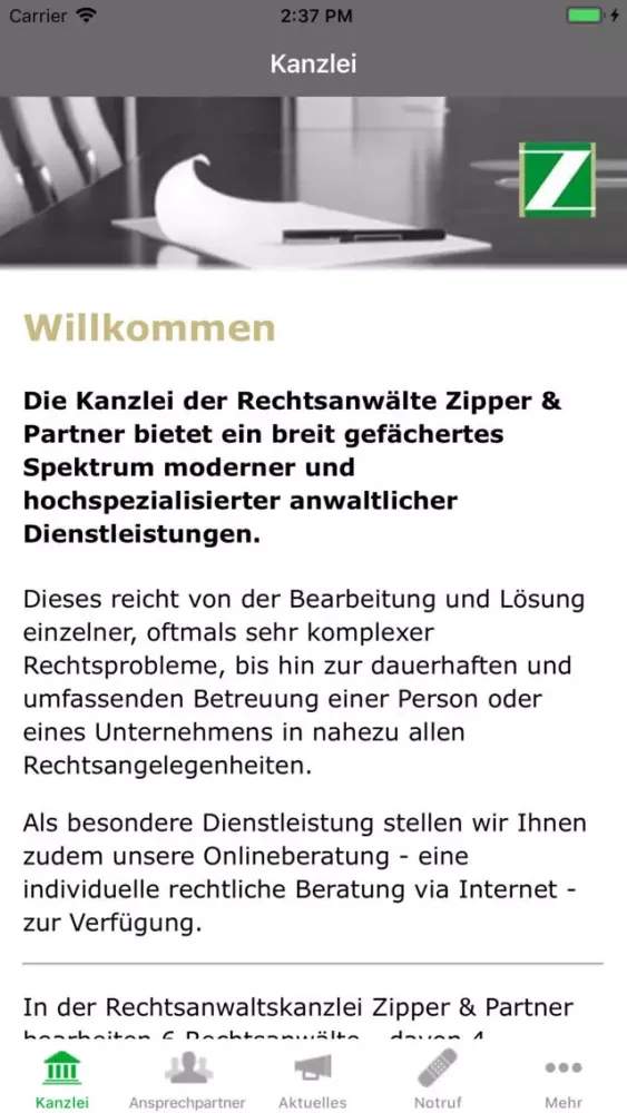 Rechtsanwälte Zipper & Partner 스크린샷