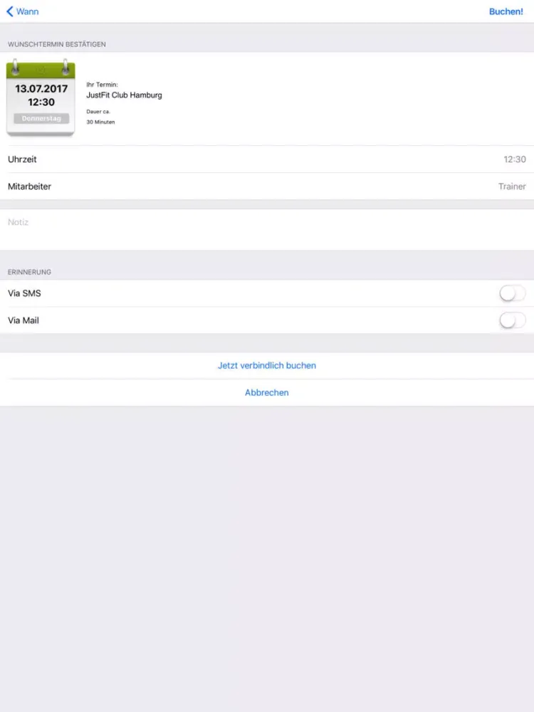 Zrzuty ekranu JustFit Club Hamburg iPad 