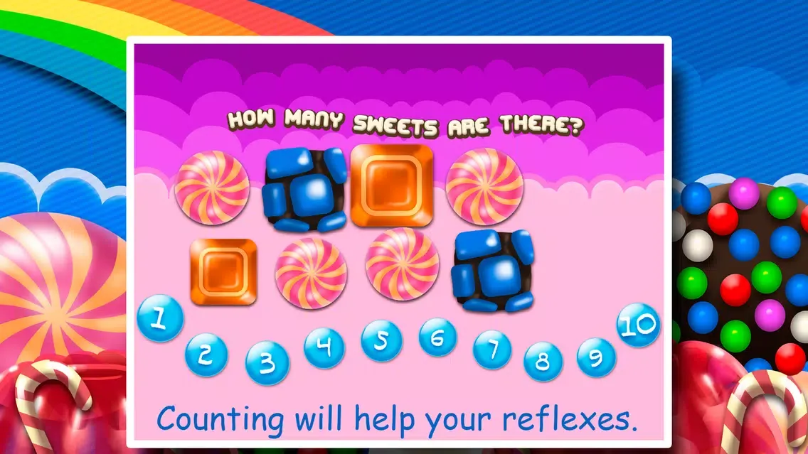 Tangkapan layar Sweet counting and learning numbers. Candies, jellies, lolipops and chocolates are fun!