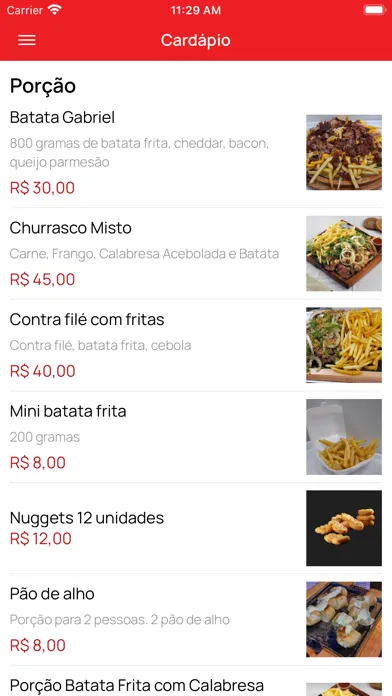 Capturas de tela do Gabriel Lanches