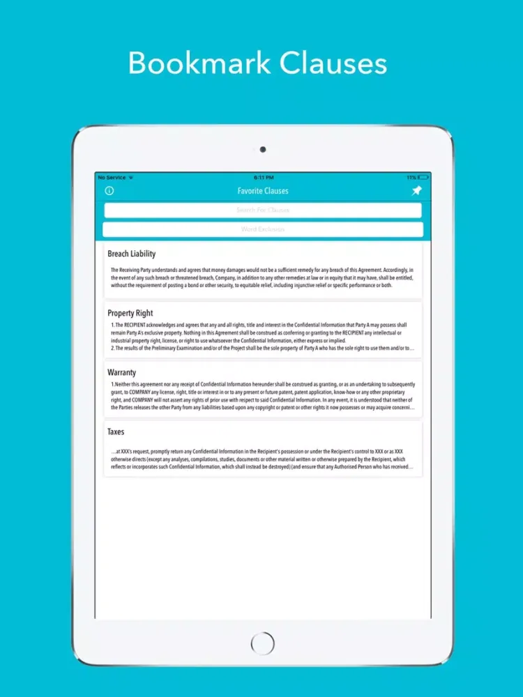 Capturas de tela do Confidentiality Agreement/ NDA iPad 