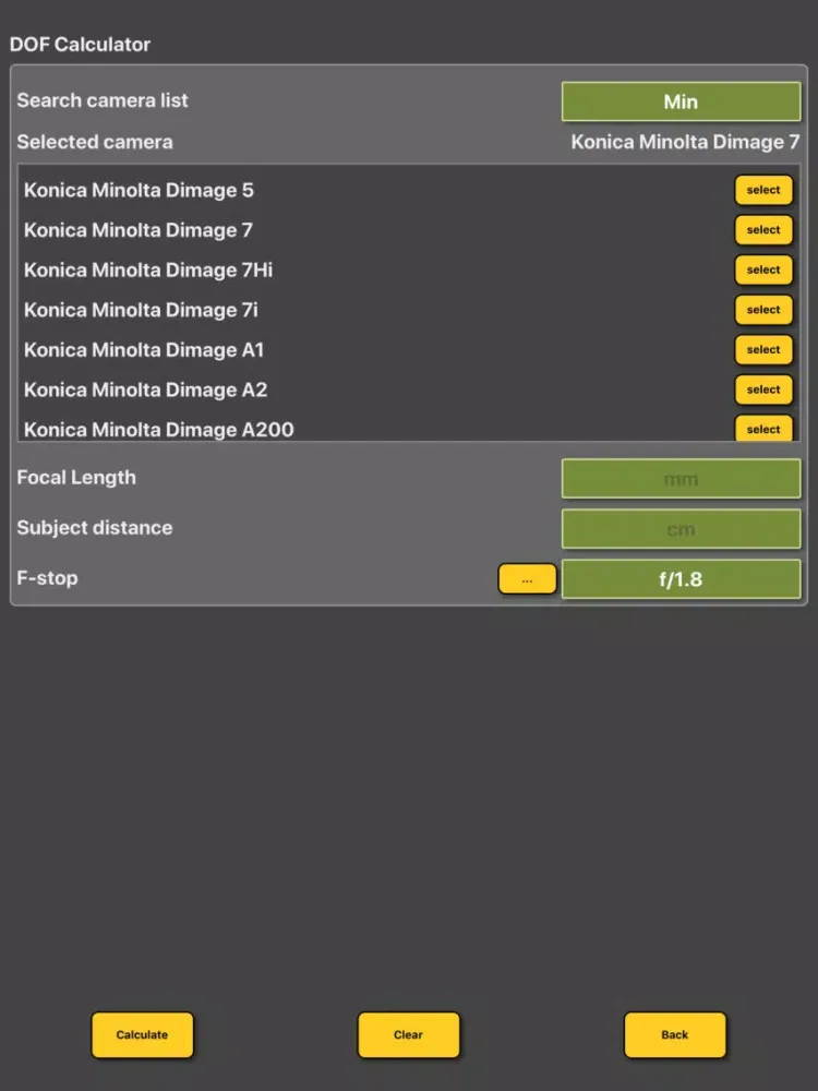 Скриншоты DOF Calculator for camera iPad 