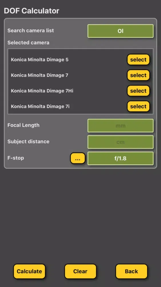 Скриншоты DOF Calculator for camera